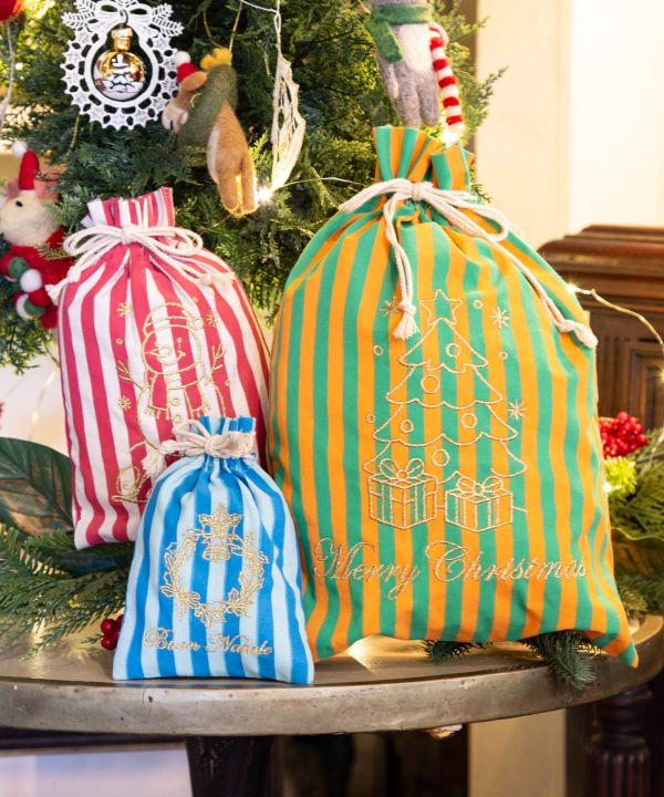 Christmas Embroidered Stripe Drawstring Bag - S by 欧州航路 - Ametsuchi