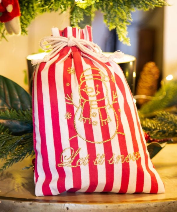 Christmas Embroidered Snowman Drawstring Bag - M by 欧州航路 - Ametsuchi
