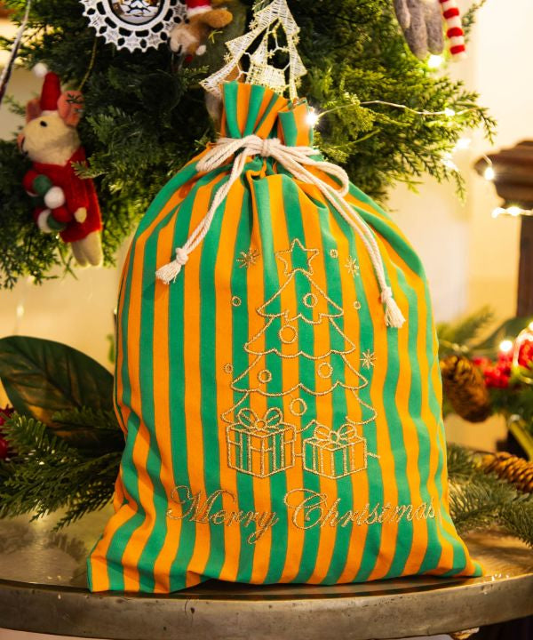 Christmas Embroidered Stripe Gift Bag - L by 欧州航路 - Ametsuchi