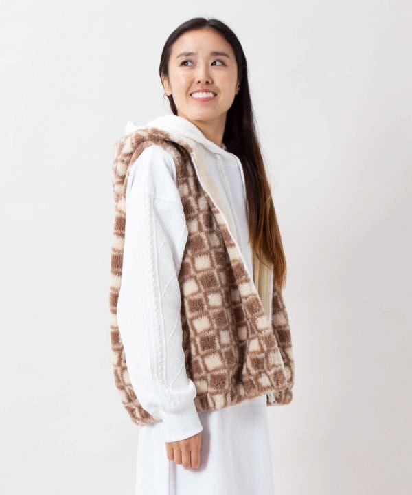 Retro Surf Check Hooded Boa Vest - SURF＆Palms by Kahiko - Ametsuchi