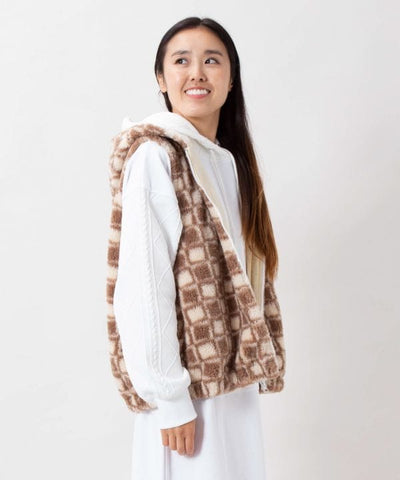 Retro Surf Check Hooded Boa Vest - SURF＆Palms by Kahiko - Ametsuchi