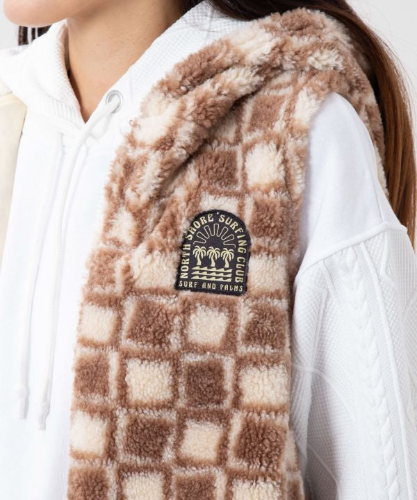 Retro Surf Check Hooded Boa Vest - SURF＆Palms by Kahiko - Ametsuchi