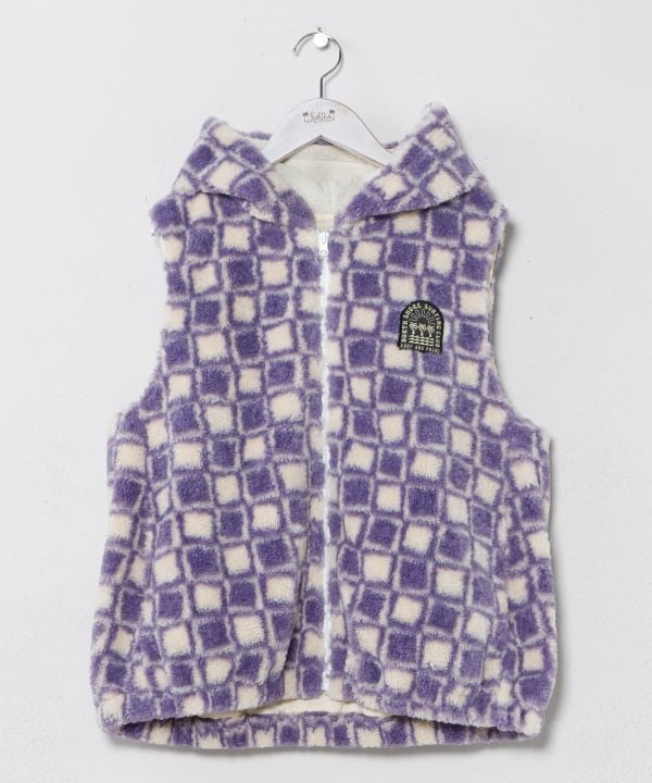 Retro Surf Check Hooded Boa Vest - SURF＆Palms by Kahiko - Ametsuchi