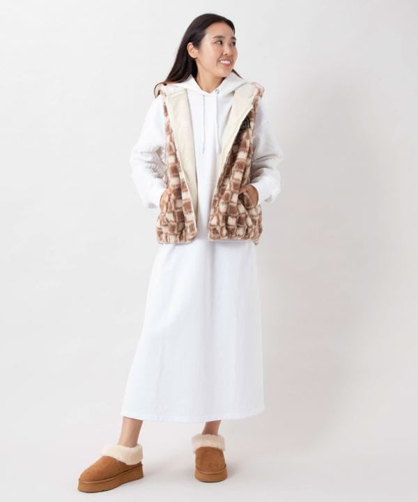 Retro Surf Check Hooded Boa Vest - SURF＆Palms by Kahiko - Ametsuchi