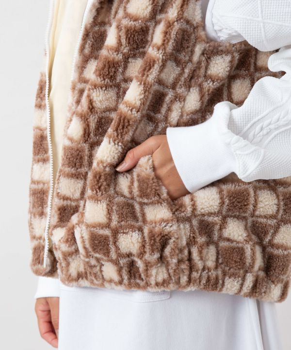 Retro Surf Check Hooded Boa Vest - SURF＆Palms by Kahiko - Ametsuchi