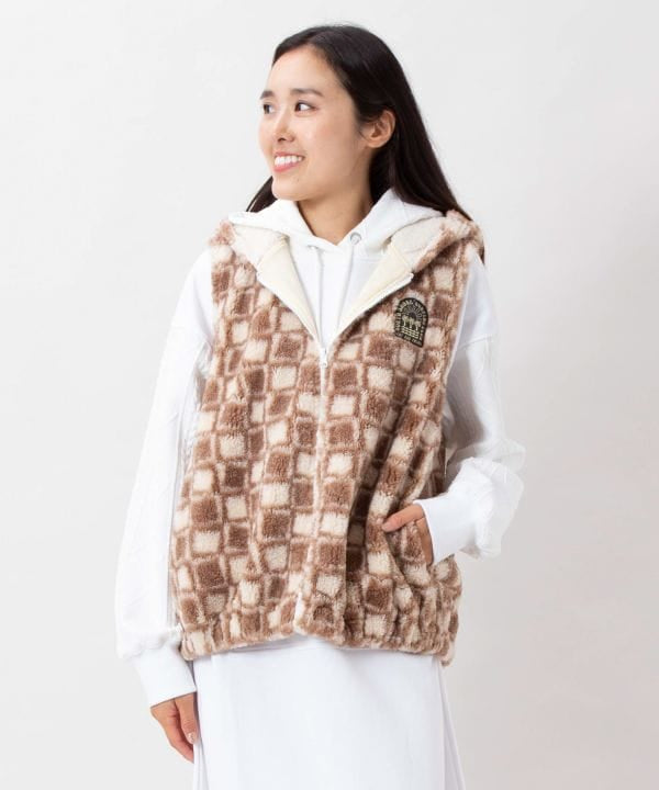 Retro Surf Check Hooded Boa Vest - SURF＆Palms by Kahiko - Ametsuchi