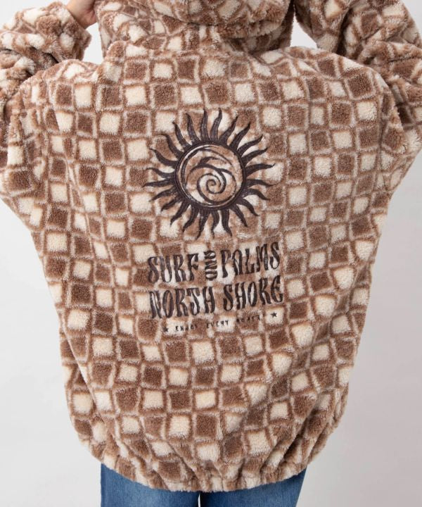 Retro Surf Check Hooded Boa Jacket - SURF＆Palms by Kahiko - Ametsuchi
