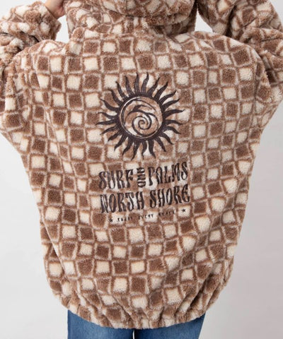 Retro Surf Check Hooded Boa Jacket - SURF＆Palms by Kahiko - Ametsuchi