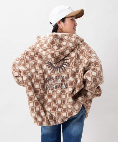Retro Surf Check Hooded Boa Jacket - SURF＆Palms by Kahiko - Ametsuchi