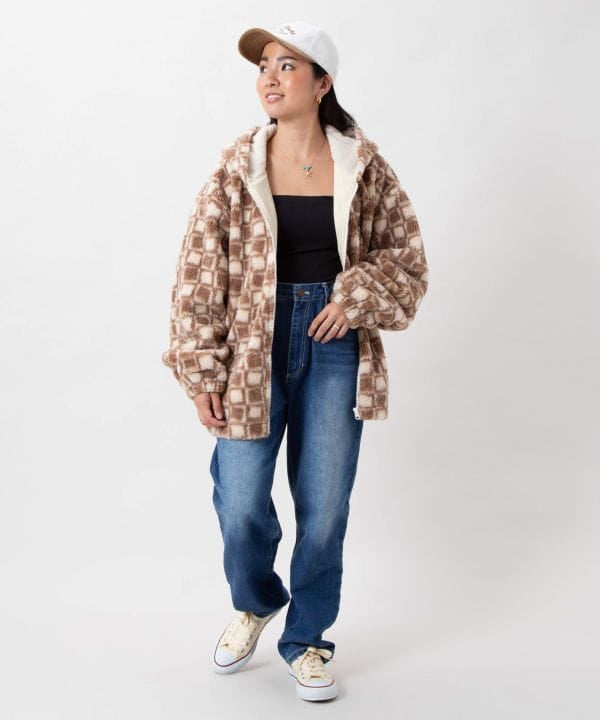 Retro Surf Check Hooded Boa Jacket - SURF＆Palms by Kahiko - Ametsuchi
