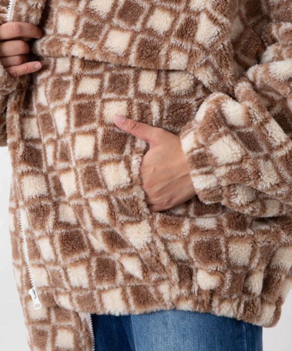 Retro Surf Check Hooded Boa Jacket - SURF＆Palms by Kahiko - Ametsuchi