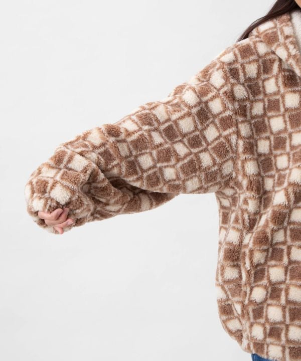 Retro Surf Check Hooded Boa Jacket - SURF＆Palms by Kahiko - Ametsuchi