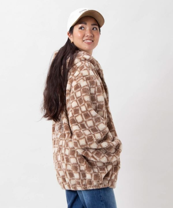 Retro Surf Check Hooded Boa Jacket - SURF＆Palms by Kahiko - Ametsuchi