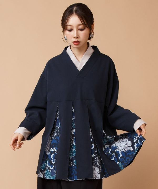Hakkake Floral Modern Kimono Like Pullover