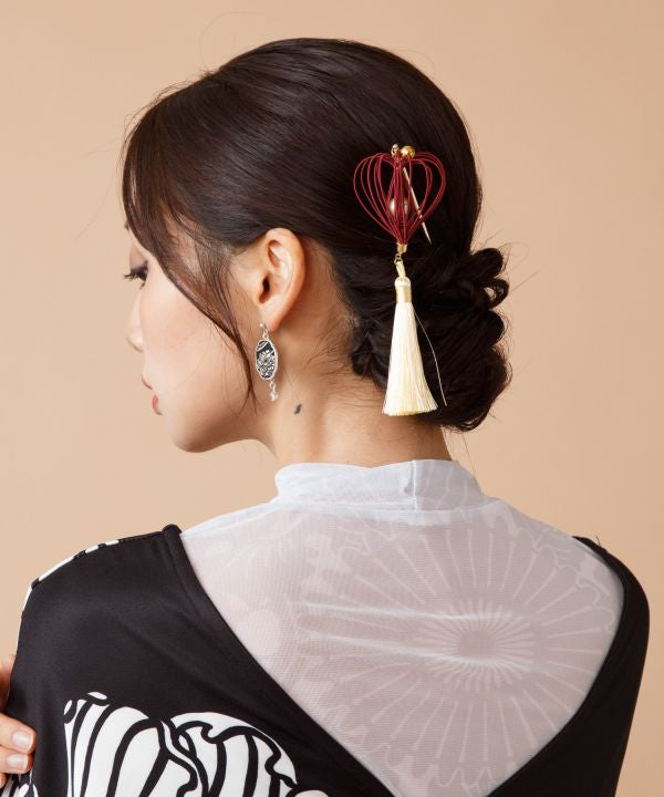 Japanese Mizuhiki Hozuki Hairpin by Kaya - Ametsuchi