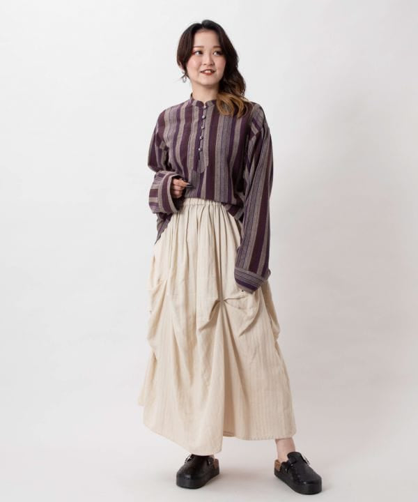 Asymmetric Herringbone Cotton Skirt by AMINA - Ametsuchi