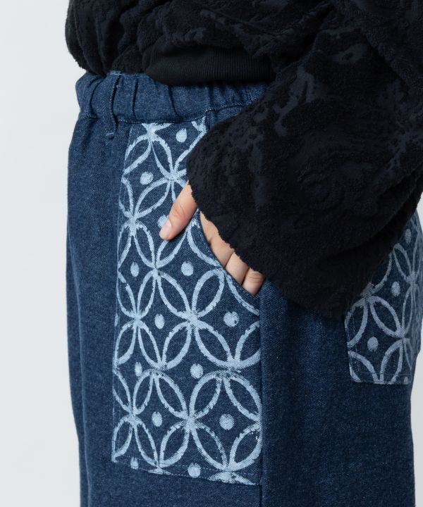 Block Print Pattern Denim Pants
