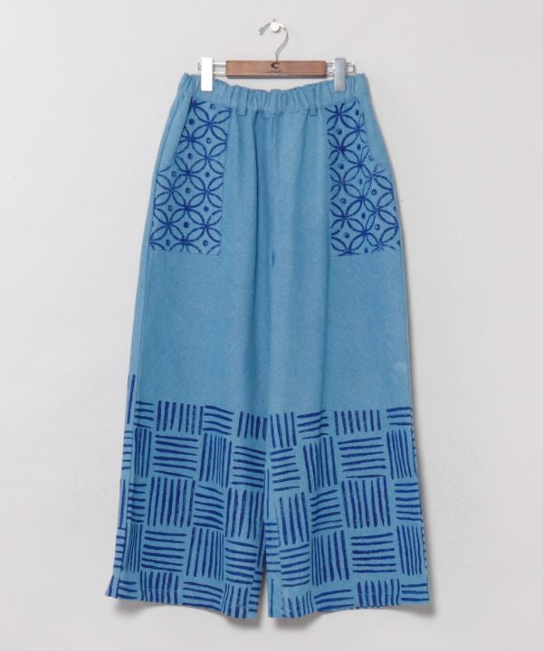 Block Print Pattern Denim Pants