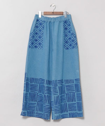 Block Print Pattern Denim Pants