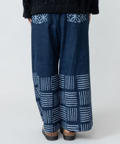Block Print Pattern Denim Pants