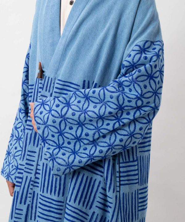 Block Print Print Denim Cardigan