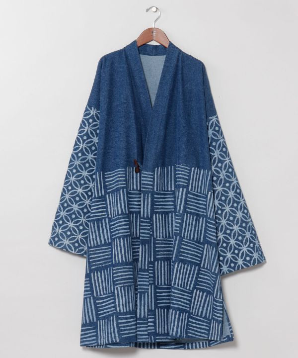 Block Print Print Denim Cardigan