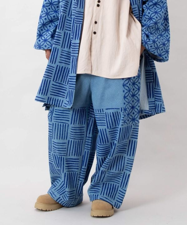 Block Print Pattern Denim Pants for Men