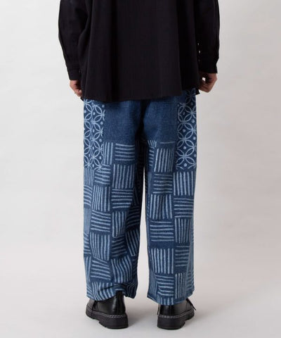 Block Print Pattern Denim Pants for Men