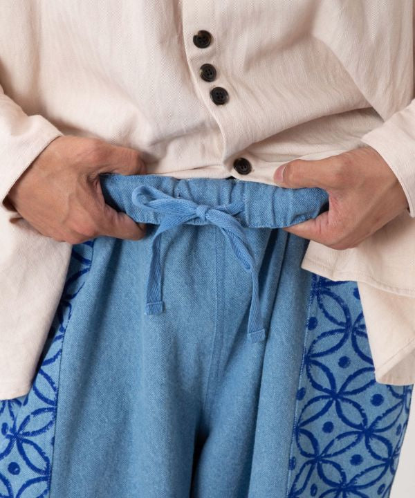 Block Print Pattern Denim Pants for Men