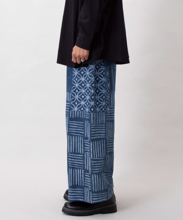 Block Print Pattern Denim Pants for Men
