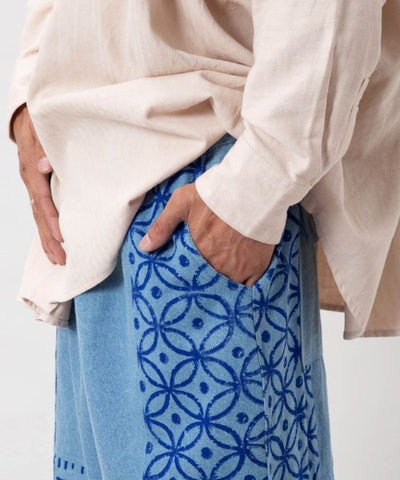 Block Print Pattern Denim Pants for Men