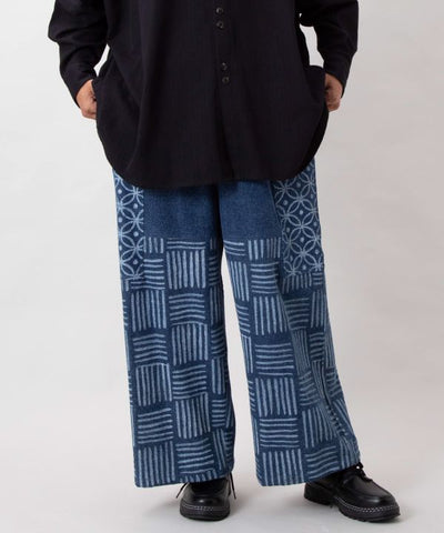 Block Print Pattern Denim Pants for Men