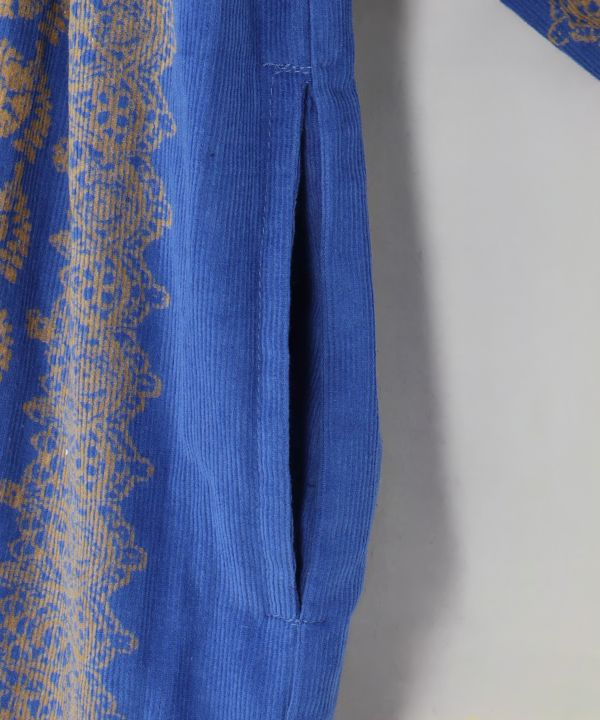 Block Print Corduroy Dress by AMINA - Ametsuchi