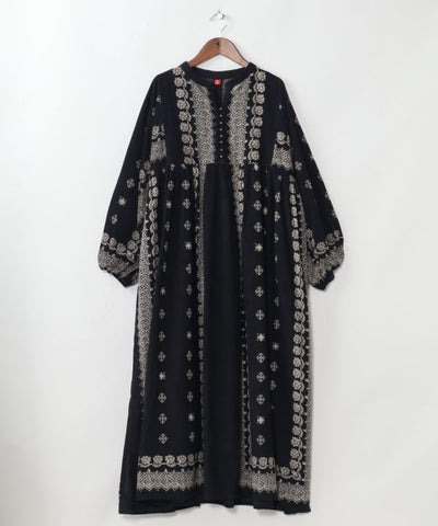 Block Print Corduroy Dress by AMINA - Ametsuchi