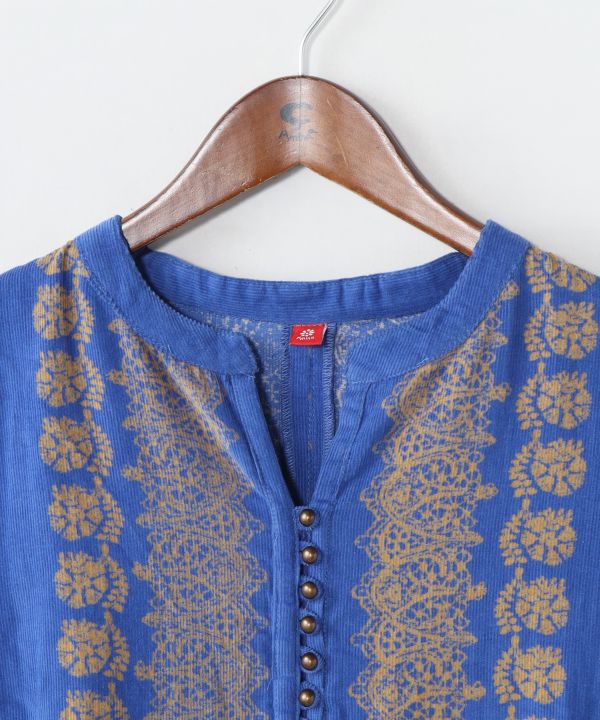 Block Print Corduroy Dress by AMINA - Ametsuchi