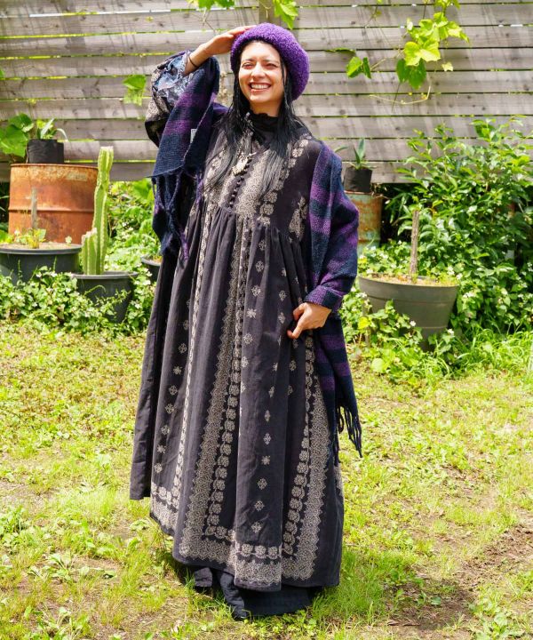 Block Print Corduroy Dress by AMINA - Ametsuchi