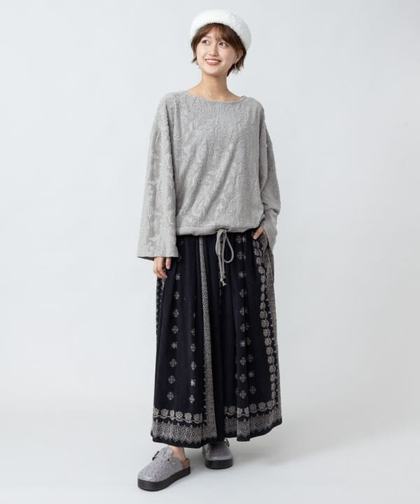 Block Print Corduroy Flare Skirt by AMINA - Ametsuchi