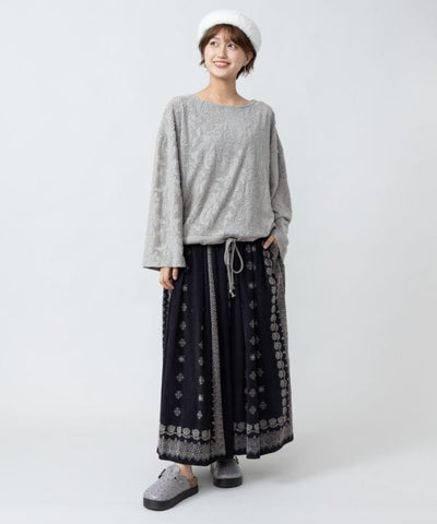 Block Print Corduroy Flare Skirt by AMINA - Ametsuchi