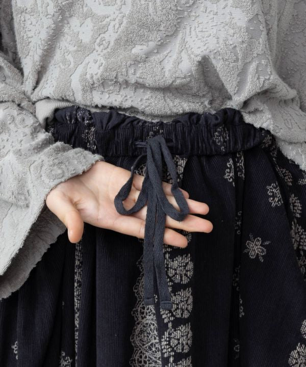 Block Print Corduroy Flare Skirt by AMINA - Ametsuchi
