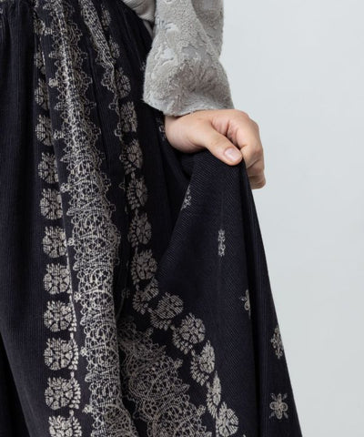 Block Print Corduroy Flare Skirt by AMINA - Ametsuchi