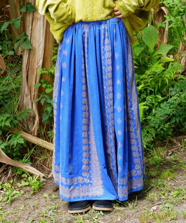 Block Print Corduroy Flare Skirt by AMINA - Ametsuchi