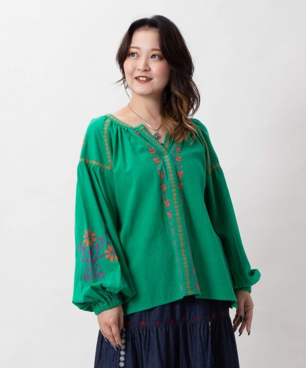 Bohemian Embroidered Cotton Twill Top