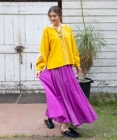 Bohemian Embroidered Cotton Twill Top