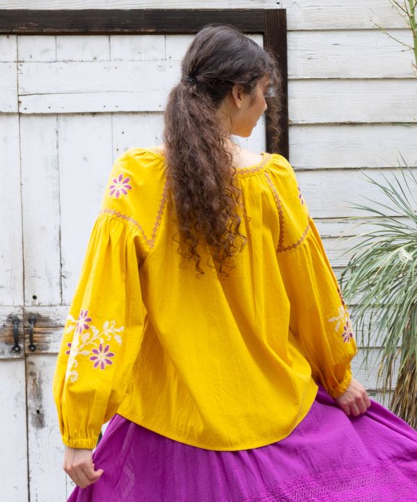 Bohemian Embroidered Cotton Twill Top
