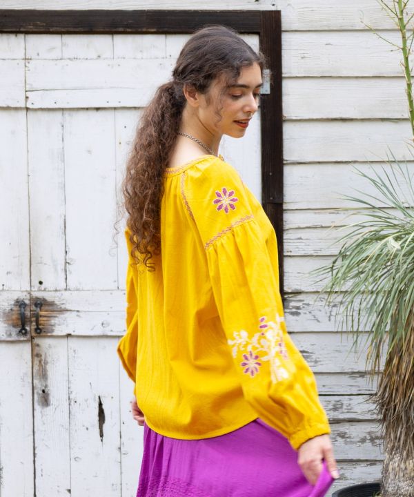 Bohemian Embroidered Cotton Twill Top