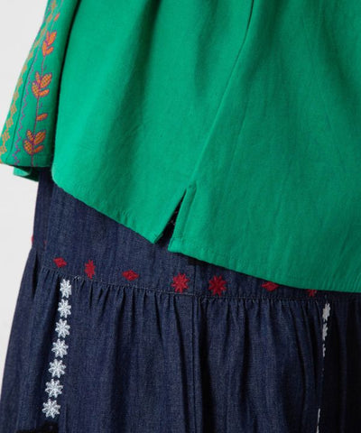 Bohemian Embroidered Cotton Twill Top