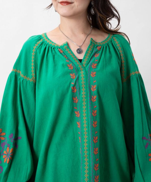 Bohemian Embroidered Cotton Twill Top