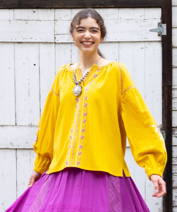 Bohemian Embroidered Cotton Twill Top