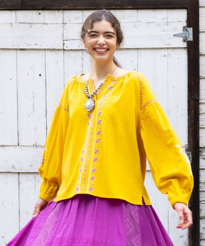 Bohemian Embroidered Cotton Twill Top