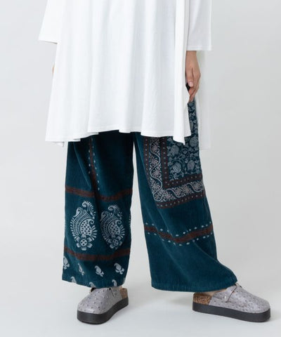 Indian Block Print Corduroy Pants by AMINA - Ametsuchi